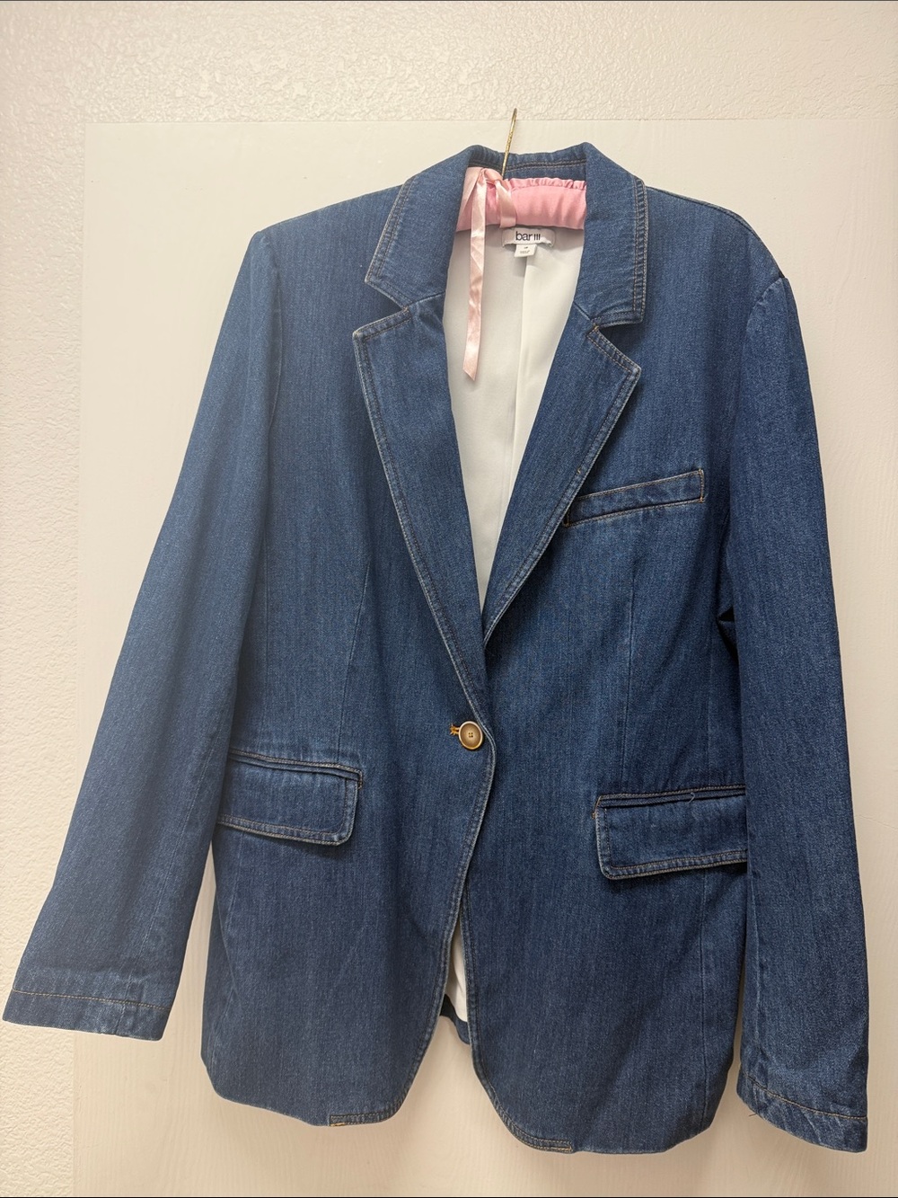 Bar III Dark Blue Denim Single-Button Blazer
